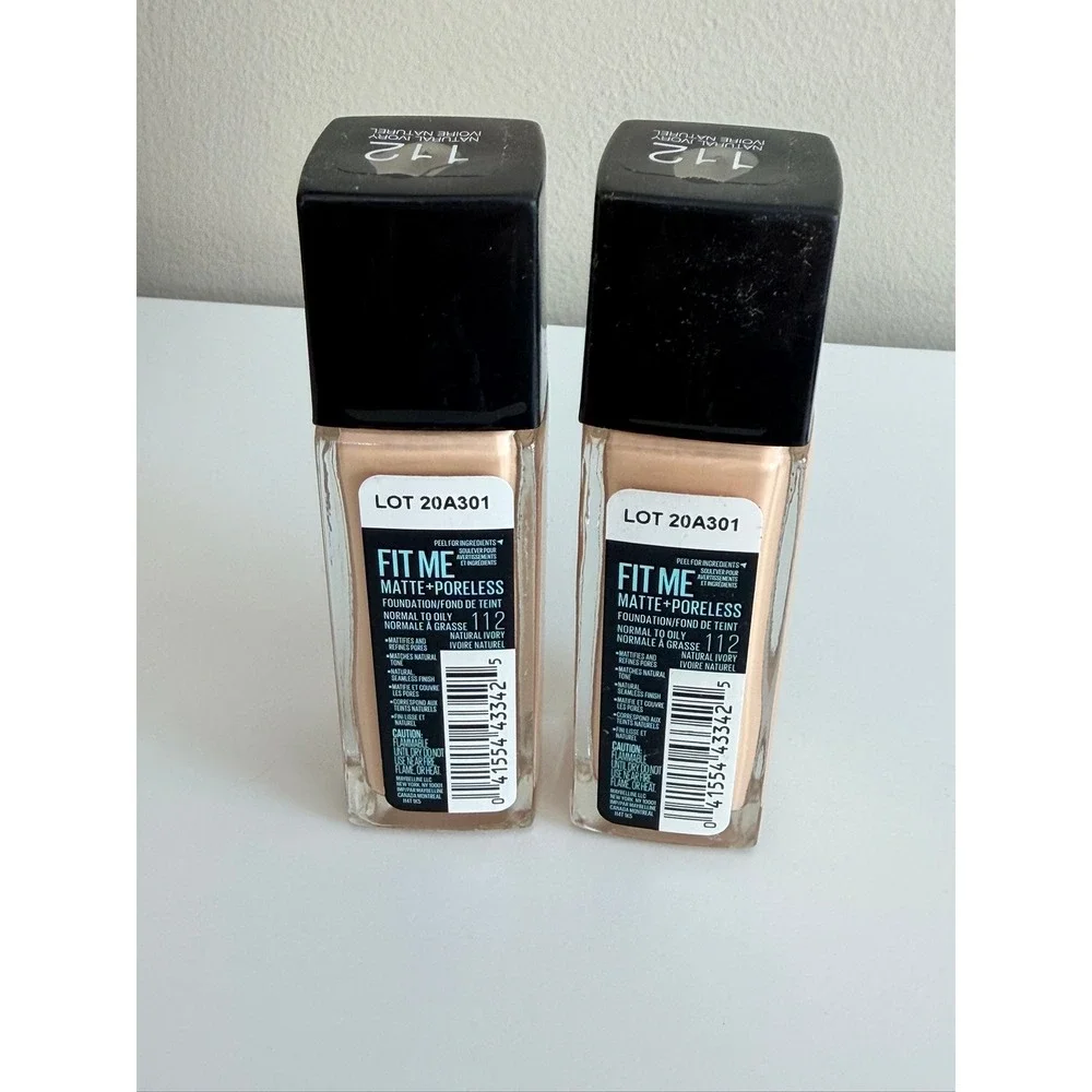 Maybelline Fit Me Foundation Women 112 Natural Ivory‎ Matte + Poreless 2pk NWT
